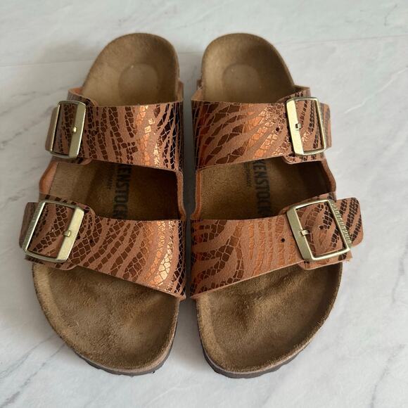 Birkenstock Shoes Arizona Pecan Zebra‎ Birko Flor Sandals Sz EU 39 US 8 8.5 - Picture 1 of 8